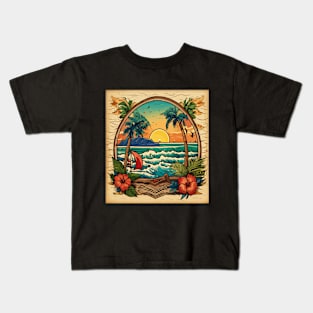 a beach scene with palm trees Kids T-Shirt